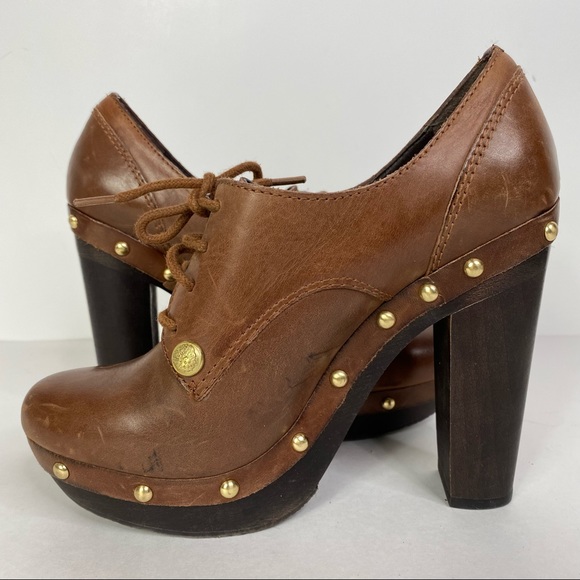 Vince Camuto Canasta Clog Booties Brown Leather Studded Lace Up Boho Hippie 5.5 - Picture 3 of 13